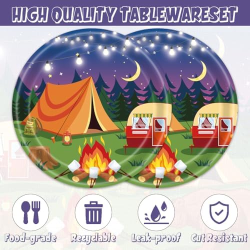 Egami 40pcs Camper Party Supplies,include 20 Dessert plate and 20 Napkin,Camping Adventure Bears Sign Party Plate Napkin Set，Used for Camping Party Decoration (greener2) - Image 4