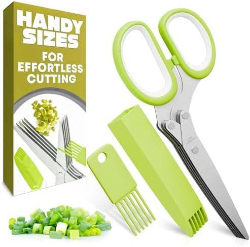 Herb Scissors with 5 Blades and Cover, Cleaning Brush, Even Cuts by LIBERHAUS