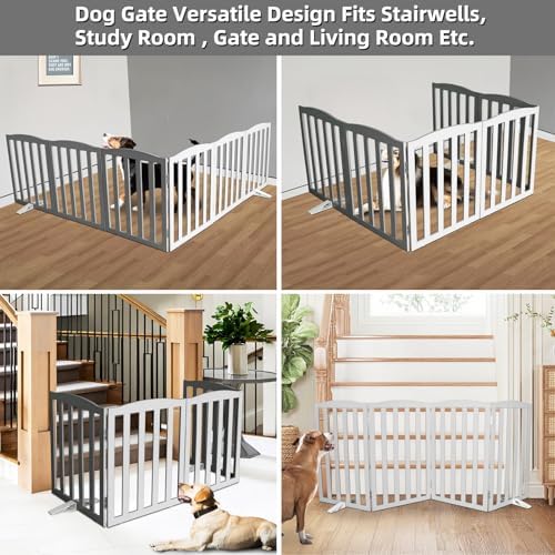 Freestanding Dog Gate Indoor,Doggie Gate Foldable Pet Gates for Doorways,Stairs or Hallways, Wooden Grey Pet Gate for the House, Pet Fence with Support Feet Included,32 "Height-6 Panels - Image 3