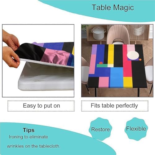 Wipeable Tablecloth, Modern Geometric Pattern Printed on Fade Resistant Patio Table Cover, Suitable for Home Dining Camping BBQ, Fit for 24" x 24" Square Tables - Image 3