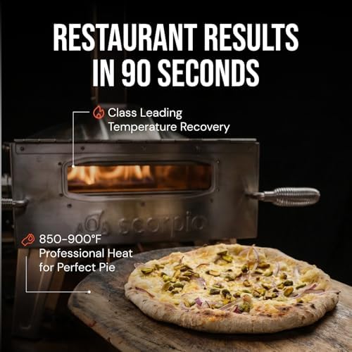 SCORPIO Pizza Oven - Dual Fuel Wood & Propane Portable Outdoor Pizza Oven with 16” Rotating Stone - 90 Second Cook at 850-900°F- Ultra Durable 304 Stainless Steel - Ceramic Viewing Window - Image 4
