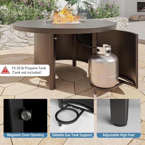 5 Pieces Outdoor Patio Furniture Set with 48" 55000 BTU Round Propane Fire Pit Table,Patio Dining Set Outdoor Conversation Sets 4 Teslin Chairs for Deck,Backyard and Garden - Image 6