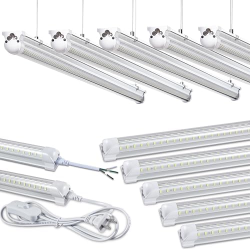 Skymoatled 12Pack 8FT LED Shop Light Garage Lights,100W 6000K 15000LM White Light,Hanging/Surface Mount,Plug and Play,Super Bright T8 Tube Light,Linkable LED Shop Light for Warehouse Workshop Basement by Skymoatled