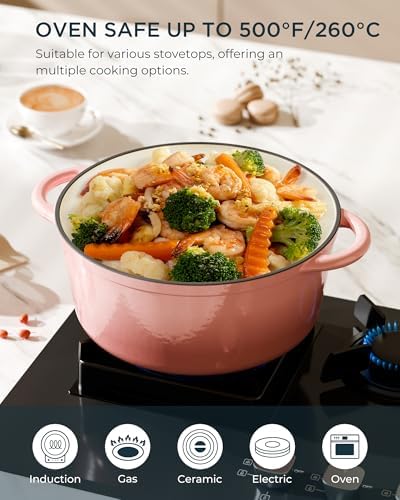 Enameled Cast Iron Dutch Oven, 4.5QT Pot with Lid, Gentle Pink - Image 5