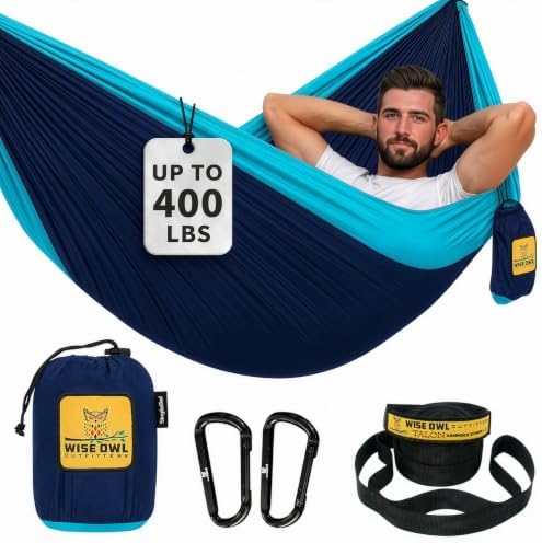Wise Owl Outfitters Camping Hammock – up to 500lbs Portable Hammock with Tree Straps - Travel, Backpacking, Hiking, Outdoors Camping Gear - Single or Double by WiseOwlOutfitters