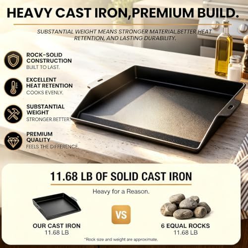 QuliMetal 17" x 13" Pre-Seasoned Cast Iron Grill Griddle - Image 3