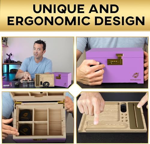 HOVANZO Premium Large Bamboo Storage Box with Organizer Tray - Storage Wood Box and Accessories - Decorative Box with Combination Lock - Large Wooden Container - Box Kit with Glass Jars - Image 5