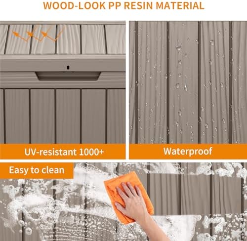 45 Gallon Outdoor Deck Box, Lockable Waterproof Outdoor Storage Boxes For Garden Tools,Indoor Cushions,Accessories Outside Storage Resin Weatherproof Container(Grey) - Image 6