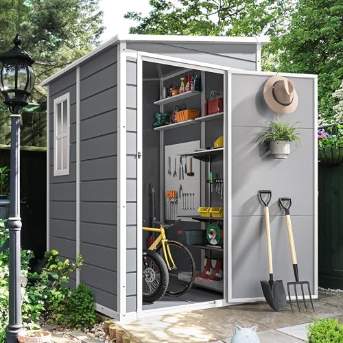 DWVO 5x4ft Resin Outdoor Storage Shed with Floor, Large Waterproof Lockable Storage Shed with Window, Plastic Outside Tool Storage for Garden Backyard Patio Lawn (Gray) - Image 2