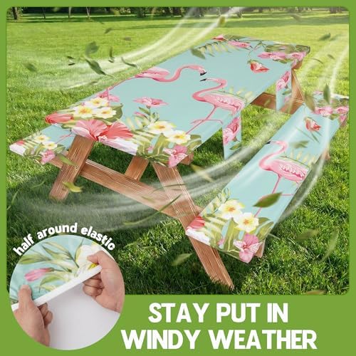 Picnic Table Cover with Bench Covers Tablecloth Glamping Essentials Travel Vacation Table Cloth Outdoor Cool Fun Unique Ideas Gifts for Camper Camping Lovers RV Owner Family Couple Women Female Mom - Image 3