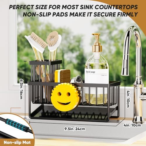 Sponge Holder for Kitchen Sink,Smiley Face Sink Caddy with Removable Brush Holder,Self-Draining Sponge Caddy for Sponge,Soap,Dish Brush,Scrubber,Kitchen Essentials and Gadgets - Image 5