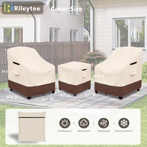Rileytee Outdoor Furniture Covers Waterproof,600D Heavy Duty Patio Furniture Covers 3 Piece Set,Patio Set Cover for 2 Chairs and Side Coffee Table(Beige,Large) - Image 2