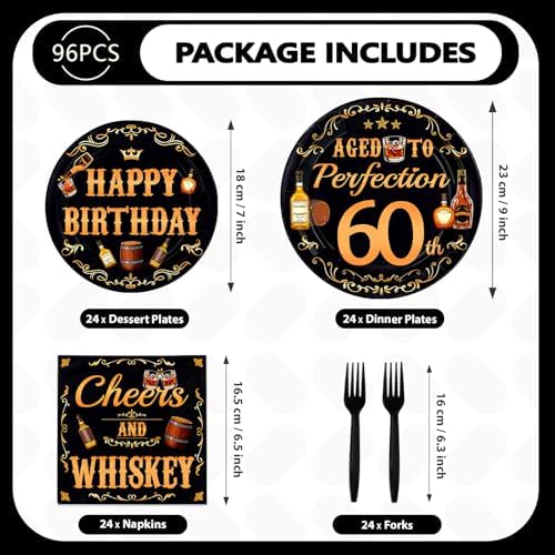 96 Pcs Whiskey 60th Birthday Whiskey Party Supplies Serves 24 - Image 5