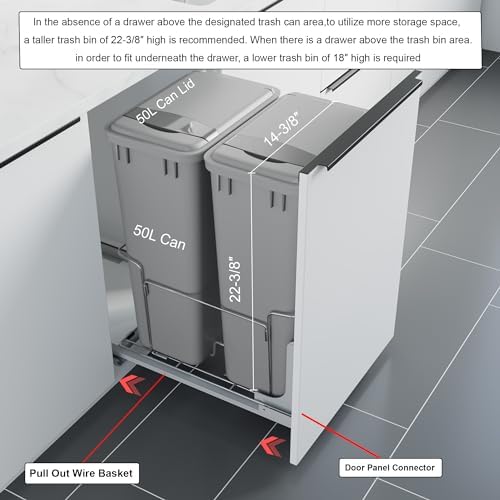 Dowell B18 Aluminum Base Wastebasket Pullout with Door Mount and Two 50Qt/13Gal Plastic Bins (4012 0218+50x2) - Image 5