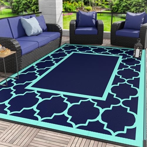 GENIMO Outdoor Rug, Waterproof Plastic Rugs for Patio, 6'x9' Blue Green by GENIMO