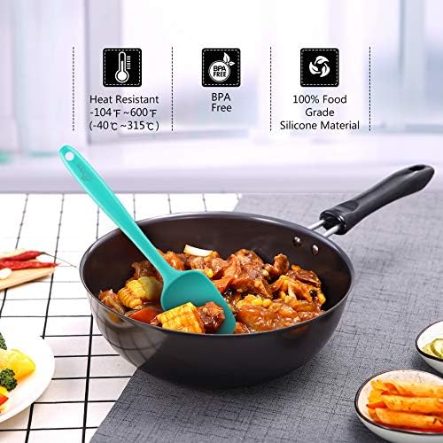 HOTEC 600℉ Heat Resistant Silicone Rubber Spatula Set, Aqua Sky, Set of 5 - Image 4