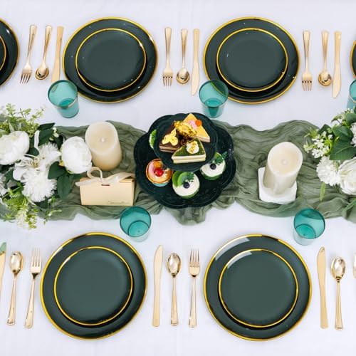 LIYH 180Pcs Green Plastic Plates, Gold Silverware Dinnerware Sets For Party - Image 7