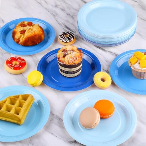 Breroa 72 Pcs Gradient Blue Paper Plates 7 Inch Bulk Blue Plates Disposable - Image 4