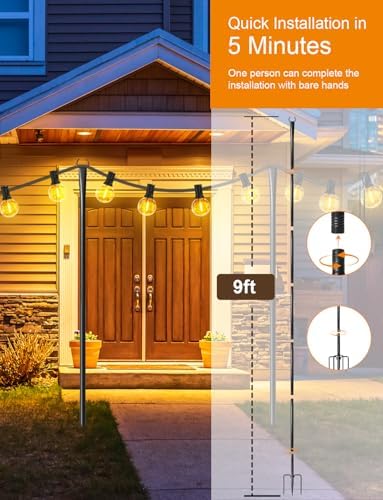 8 Pack String Light Poles for Outside, Adjustable Metal Patio Light Poles - Image 7