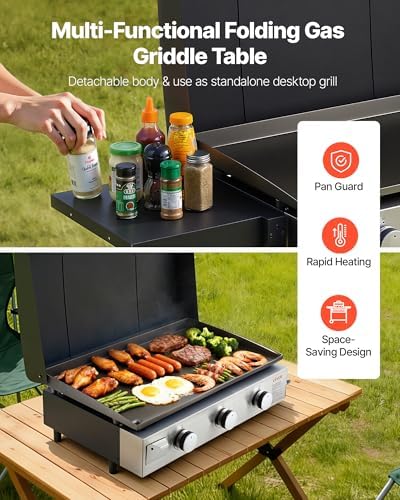 VEVOR Gas Griddle, 3-Burner Flat Top Grill, Propane Griddle with Wheels, Lid, 33000 BTU Outdoor Flat Top Grills for Pan-Frying, Grilling, Stir-Frying, & BBQ, Pulse Ignition, Removable Top Design - Image 2