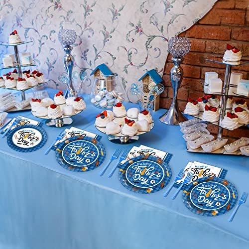 Wiooffen 96 Pieces Happy Father's Day Party Decorations Fathers Day Plates And Napkins Tableware Set Blue Fathers Day Celebration Supplies Best Dad Party Decorations Serve 24 Guests - Image 6