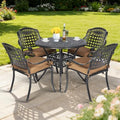 MEETWARM 5 Piece Patio Dining Set, Outdoor All-Weather Cast Aluminum Dining Table Set, Patio Furniture Set for Backyard, Include 4 Chairs with Cushions and a 35.4" Round Table with Umbrella Hole by MEETWARM