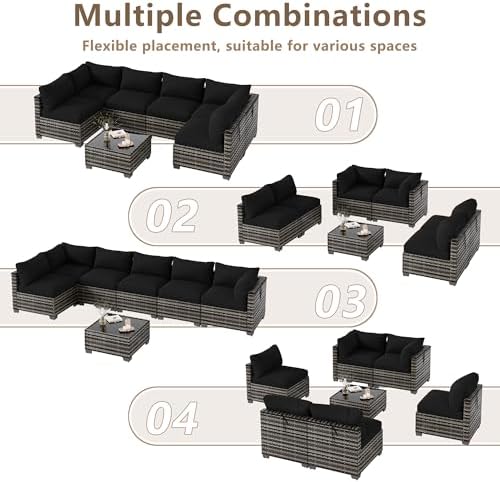 LOUVIXA 7 Piece Outdoor Patio Furniture Set, Outdoor Sectional Sofa, Wicker Rattan Patio Furniture, Patio Conversation Set with Coffee Table & Cushions - Image 3