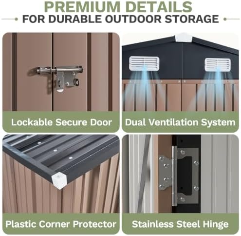 Aoxun 10x12 FT Outdoor Storage Shed with Lockable Double Door, Light Brown - Image 3