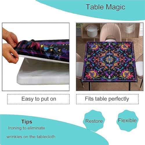 Square Fitted Tablecloth with Elastic, Mandala Madness Pattern Printed on Oilproof Patio Table Cover, Perfect for Meals Coffee Guest Dinners, Fit for 42" x 42" Square Tables - Image 3
