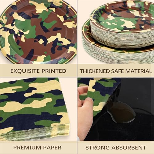 180PCS Camo Paper Plates and Napkins Party Supplies Serve 60, - Image 3