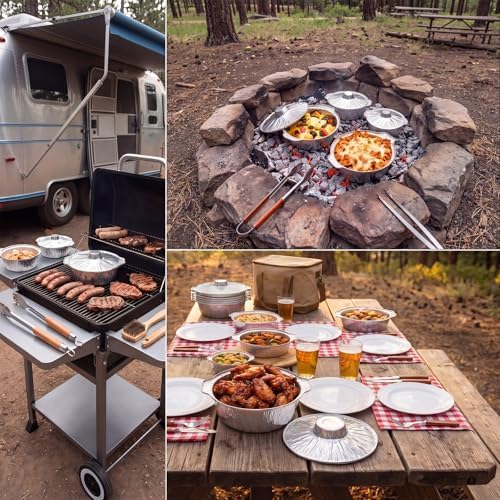 Ziliny Disposable Aluminum Pot with Lid Round Foil Pans Disposable Cookware Food Container for Vacation Trips Camping Baking Heating Cooking(12 Pcs,33.8, 67.6, 121.7 oz) - Image 6