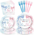 96Pcs Pink Blue Bow Gender Reveal Party Decorations, Serves 24 by Greencian