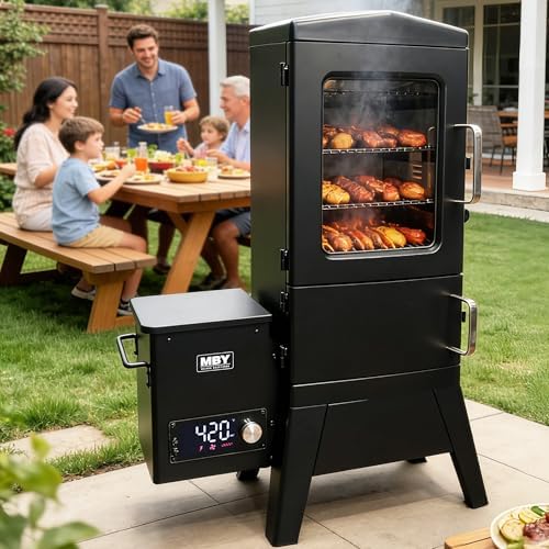 Pellet Smoker with Cover, Electric Wood Pellet Smoker Grill With Meat Probe and Hook, 616 Sq in Cooking Area LED Display Temperature Control, Outdoor Cooking, Patio, Garden Barbecue - Image 2