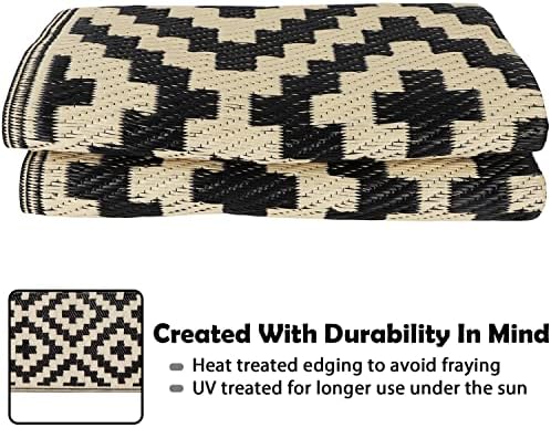 SAND MINE Reversible Mats, Plastic Straw Rug, Modern Area Rug, Large Floor Mat and Rug for Outdoors, RV, Patio, Deck, Beach, Camping (Black & Beige Lattice, 4' x 6', -3% to 5% Size Variance) - Image 5