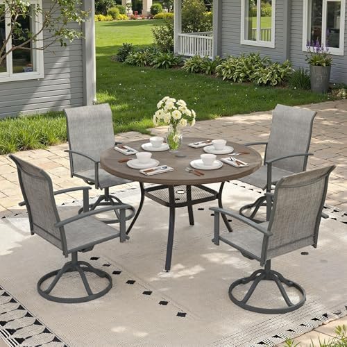 Outdoor Dining Table with Adjustable Umbrella Hole, 40.6" All-Weather Round Patio Dining Table for 4, Metal Patio Table with Storage Shelf for Garden Lawn Porch Deck Yard, Grey - Image 4