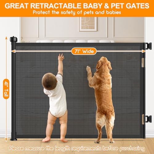 EZIGO 71 Inch Retractable Baby Gates, 41 Inch Extra Tall Retractable Gate - Image 2