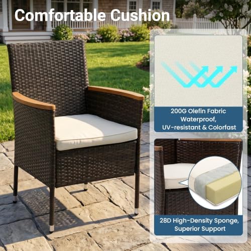 Wisteria Lane Rattan Patio Table and Chairs Set with Acacia Tabletop, Brown - Image 6