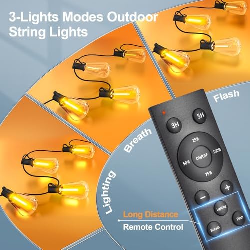 Outdoor String Led Patio Lights - 150Ft 45M Outside Waterproof Light With Remote Dimmable ST38 Shatterproof Bulb Connectable Hanging Outdoor Electric Lighting For Backyard Yard Gazebo Porch Party - Image 2