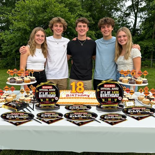 96 PCS Caution Logos 18th Birthday Party Paper Plates and Napkins 18 Years Old Party Decoration Warning Themed Official Adult 18th Dinnerware for Boys Girls 18 Year Old Birthday Gatherings Decorations - Image 6