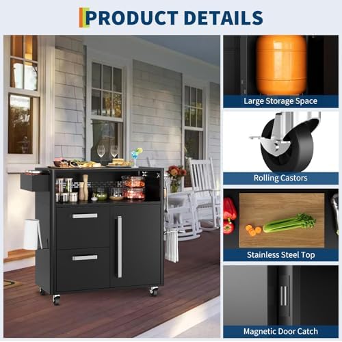 Heavy Duty Outdoor Grill Cart with Stainless Steel Prep Table, Lockable Wheels, Spacious Storage Cabinet, and Island Table Design for Patio or Kitchen Use - Image 3