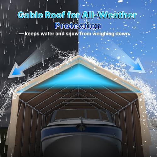 ADVANCE OUTDOOR 13x20 ft Carport 2 Roll up Doors & Vents Outdoor Portable Storage Shelter Garage Tent for Vehicle Boat Truck Anti-UV Snow Resistant Waterproof, Beige - Image 3