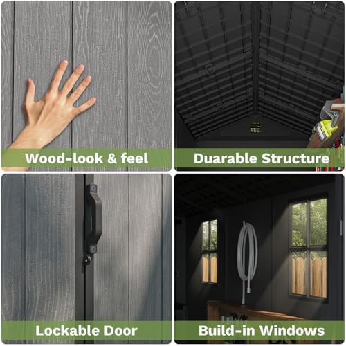 Patiowell 4x8 FT Plastic Outdoor Storage Shed with Floor, Dark Gray - Image 4