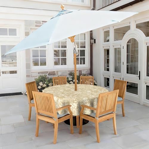 LVTXIII Round Outdoor Tablecloth with Umbrella Hole and Zipper, Water-Repellent 60 Inch Patio Table Cover for Bistro, Garden, Patio & Picnic, Tropical Leaf Oat - Image 2