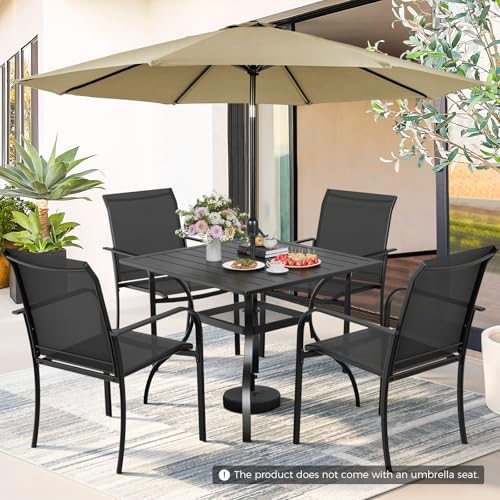 Incbruce 6 Pcs Patio Dining Set, Textilene Chairs and Square Table with Brown Umbrella (Black) - Image 5