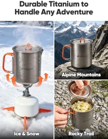 Odoland Titanium Camping Cookware 420ML & 750ML Titanium Pot with Lid and Spork Lightweight Camping Pot for Backpacking Hiking Traveling and Picnic - Image 5