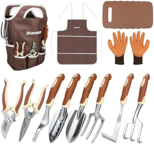 Brown Garden Tools Set 12-Piece, Gardening Gifts for Women Men by iHansee