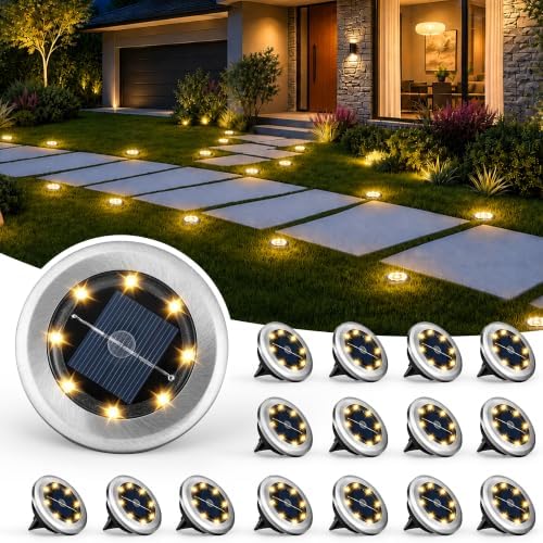 SOLPEX 16 Pack Small Solar Ground Lights, Pathway Lights Warm White by Solpex