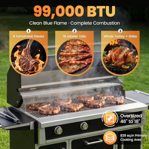 Black 49" Stainless Steel Natural Gas Grill, 4 Burners & Infrared Burner - Image 4