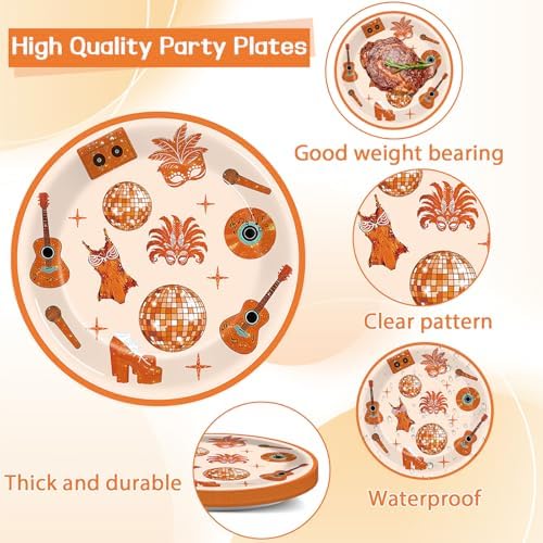 96PCS Singer Disco Ball Party Paper Plates and Napkins for Orange Music Themed Birthday Disposable Dessert Plates Disposable Tableware for 24 Guests Music Lover Birthday Gatherings Decorations - Image 3