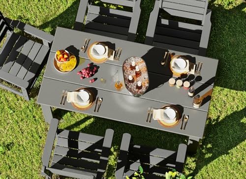GREENVINES HDPE Outdoor Dining Table w/Umbrella Hole for 6, Gray - Image 5